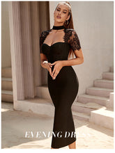 Black Lace Bodycon Bandage Dress Sexy Short Sleeve Party Dress Vestido