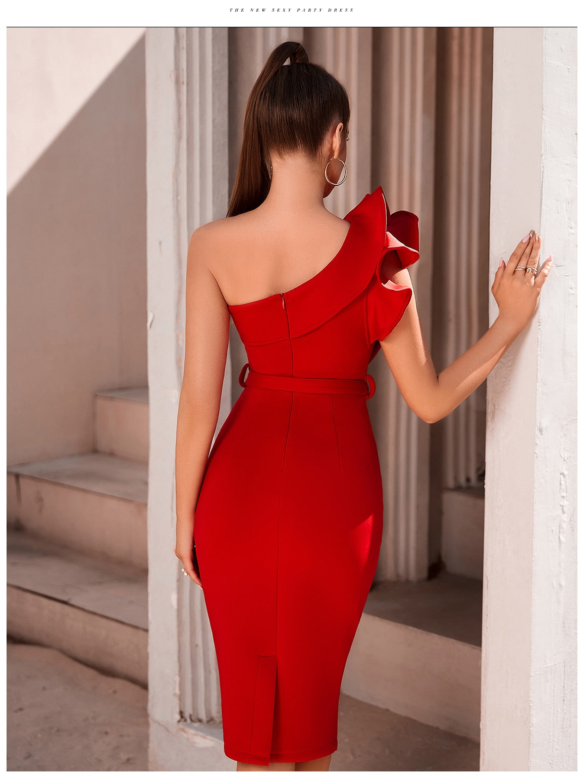 One Shoulder Ruffle Sexy Celebrity Evening Midi Elegant Dresses Vestidos