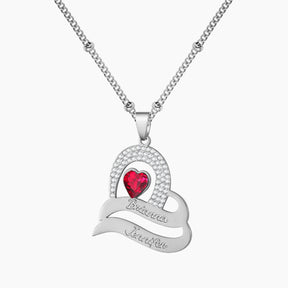 Personalized Delicate Cubic Zirconia Stones Engraved Names Custom Heart Pendant