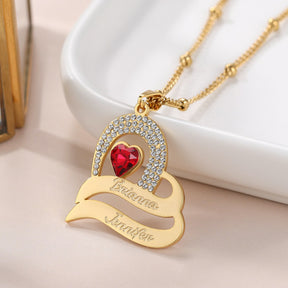 Personalized Delicate Cubic Zirconia Stones Engraved Names Custom Heart Pendant