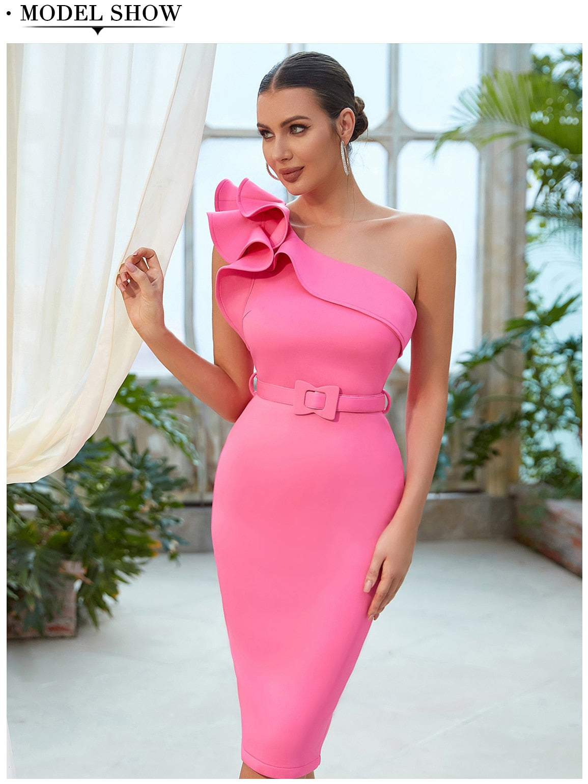 One Shoulder Ruffle Sexy Celebrity Evening Midi Elegant Dresses Vestidos