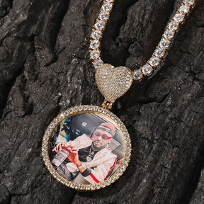 Round Heart Clasp Medallions Custom Photo Memory Pendant Engrave Name HipHop Jewlery