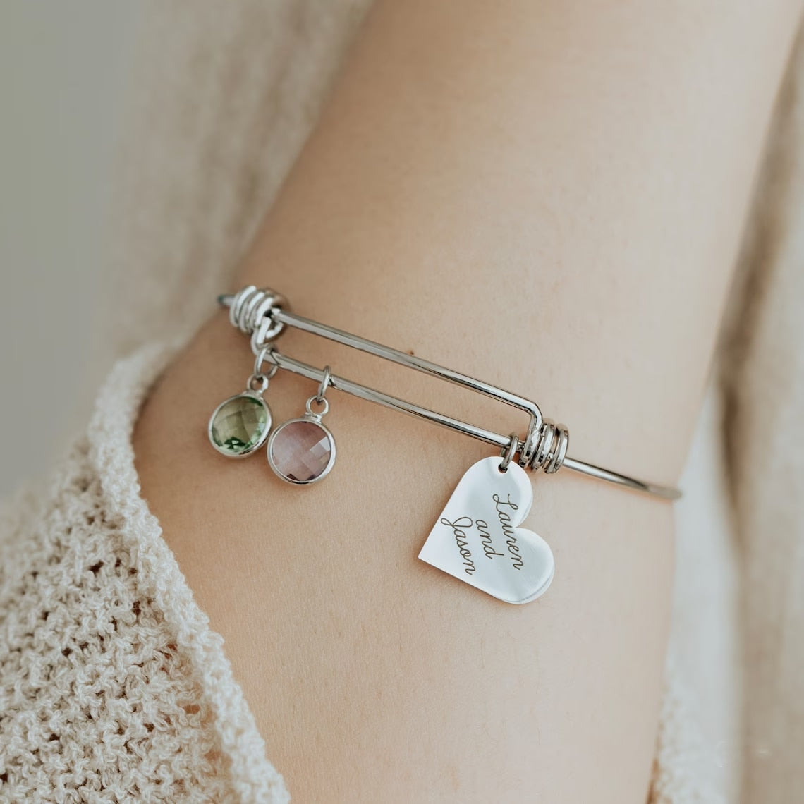 Personalisiertes Geburtsstein-Armband Mama Herz Familie Geburtssteine ​​Namensarmband