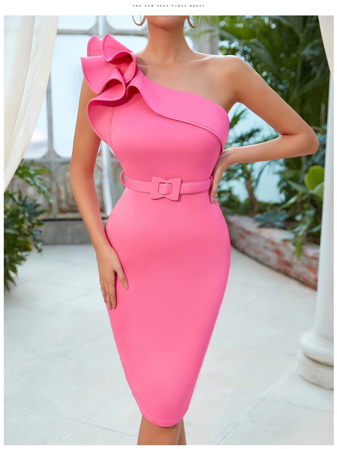 One Shoulder Ruffle Sexy Celebrity Evening Midi Elegant Dresses Vestidos