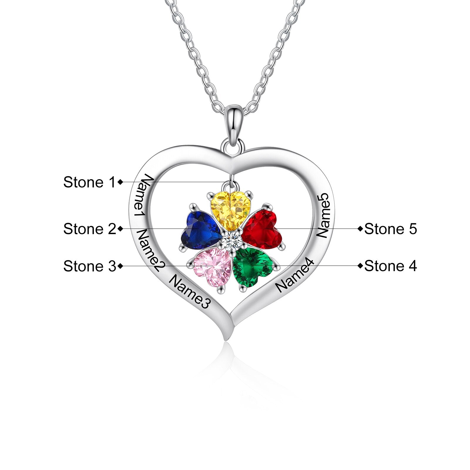 Personalized Heart Name Necklace with 1-8 Engraving Birthstone Pendant