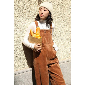 Brown Corduroy Jumpsuits Women Autumn Straight Baggy Loose Casual Wide Leg Trousers Female