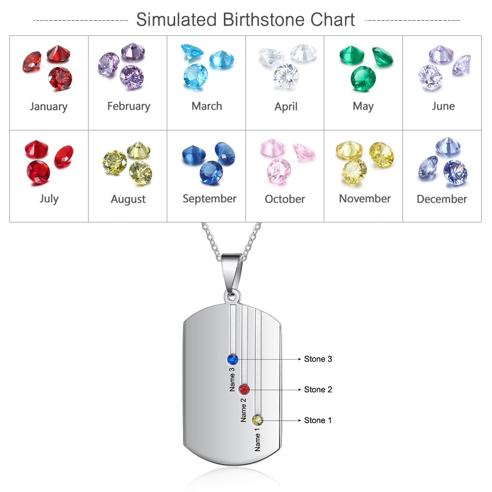 Personalisierte gravierte Namenskette mit quadratischem Anhänger Personalisierte 12-Monats-Geburtssteinkette