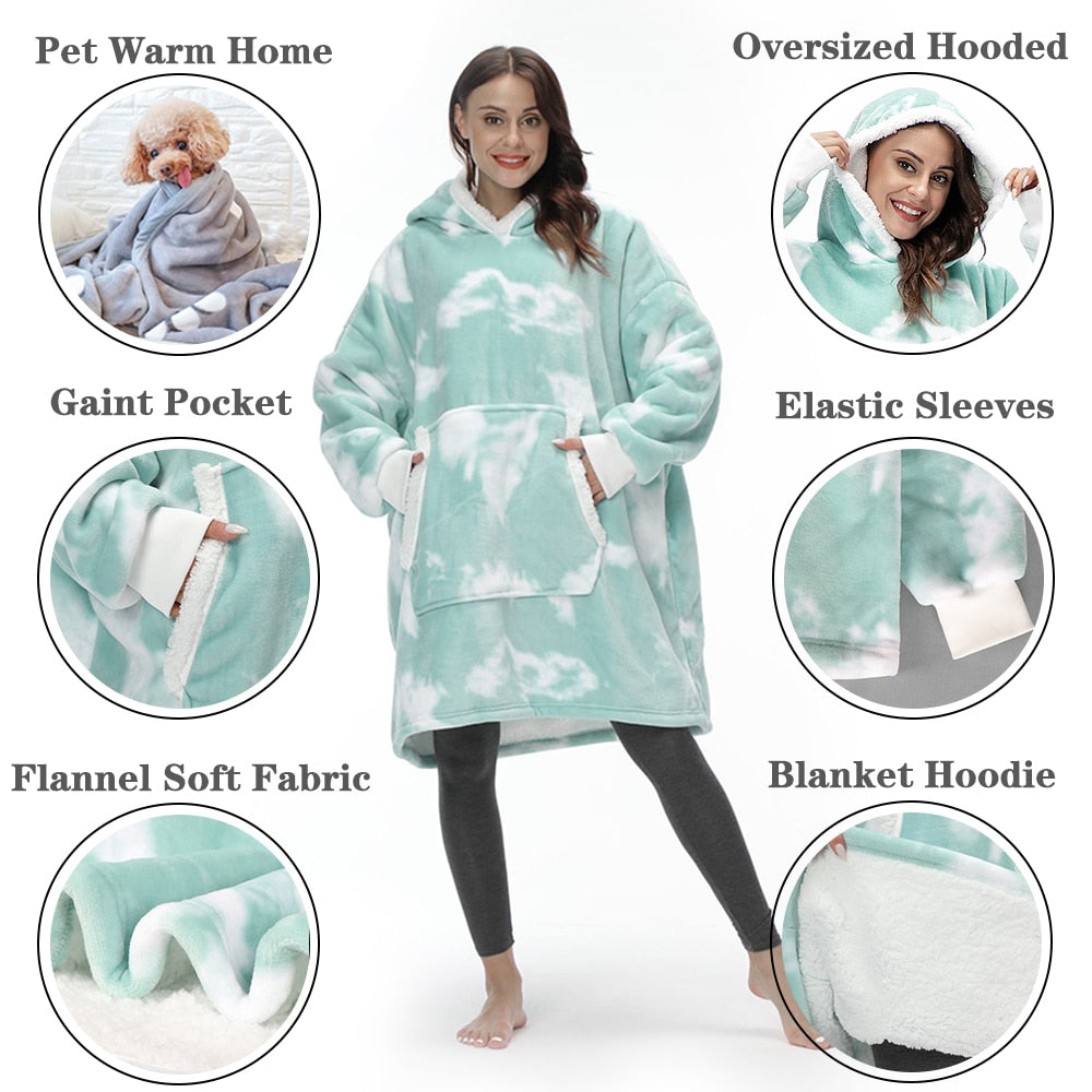 Oversized Hoodie Sweatshirt Women Tie Dye Hoodies Fleece Giant Wearable Blanket