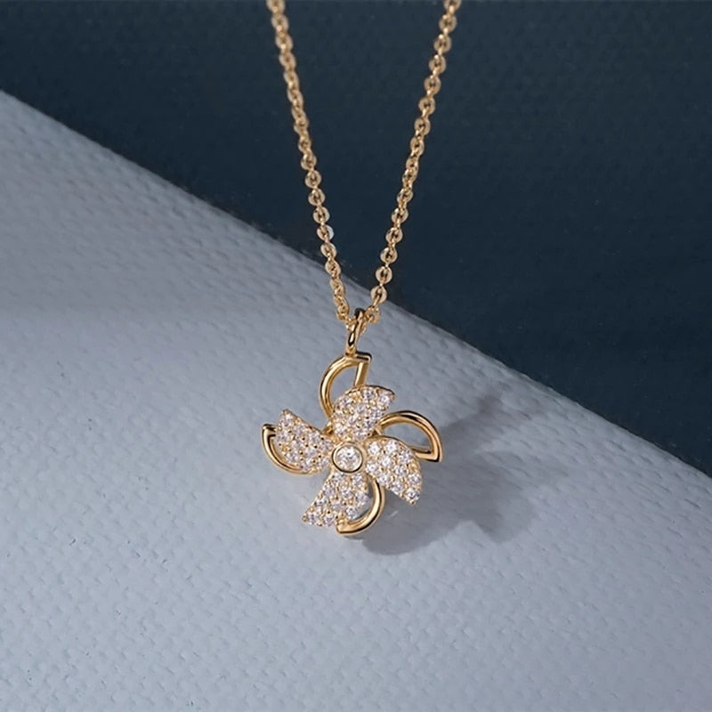 Rotatable Windmill Pendant Necklace AAA Cubic Zirconia Pave Gold Silver Color Crystal Necklace Jewelry