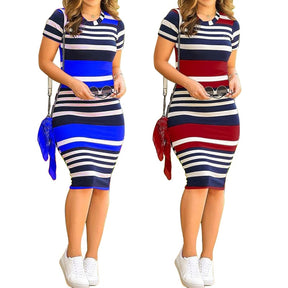 Women Pack Hip Pencil Dress Bodycon Summer Robe Female Striped Vestidos Women Elegant Dress