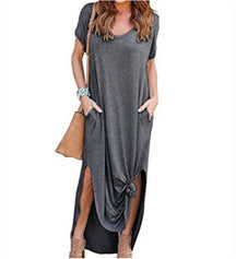 Plus Size 5XL Sexy Women Dress Summer 2022 Solid Casual Short Sleeve Maxi Dresses