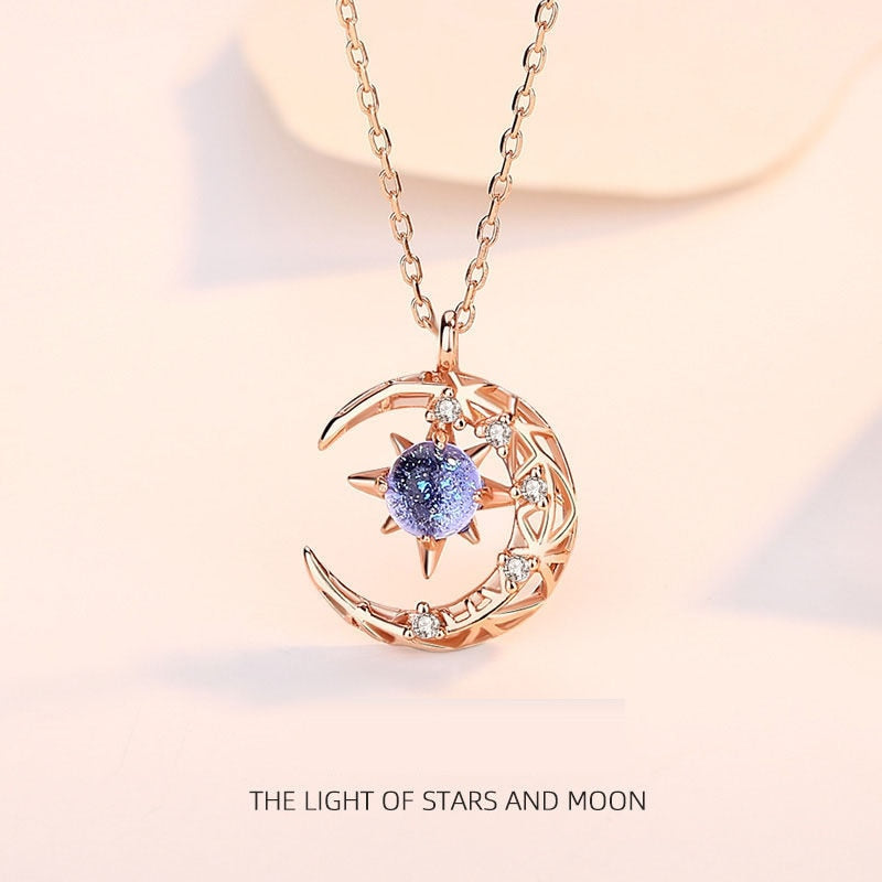 Collana con ciondoli luce di stelle e luna Delicata collana a catena con strass a stelle clavicola