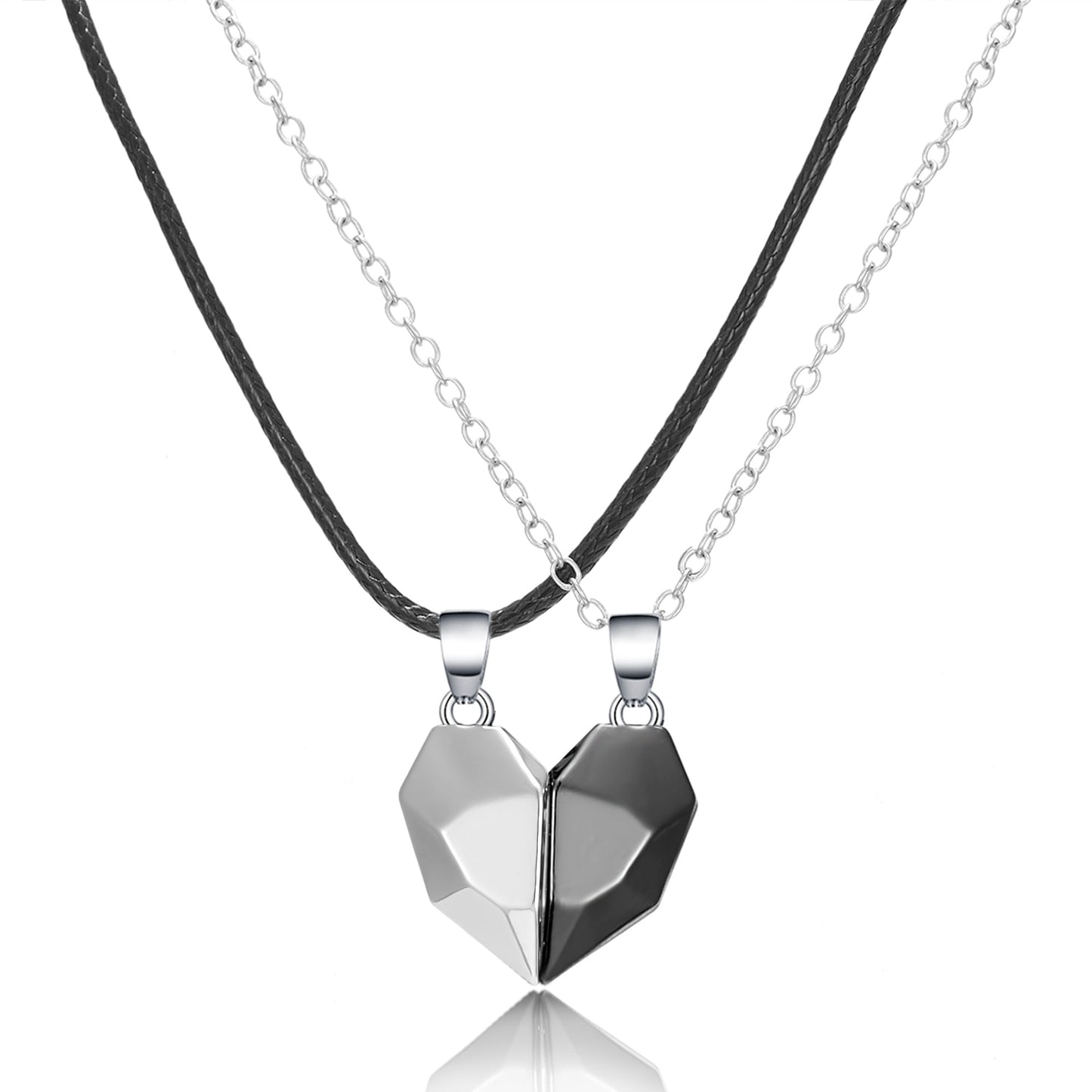 Collana magnetica sfaccettata a distanza per amanti della collana con ciondolo a forma di cuore punk da 2 pezzi