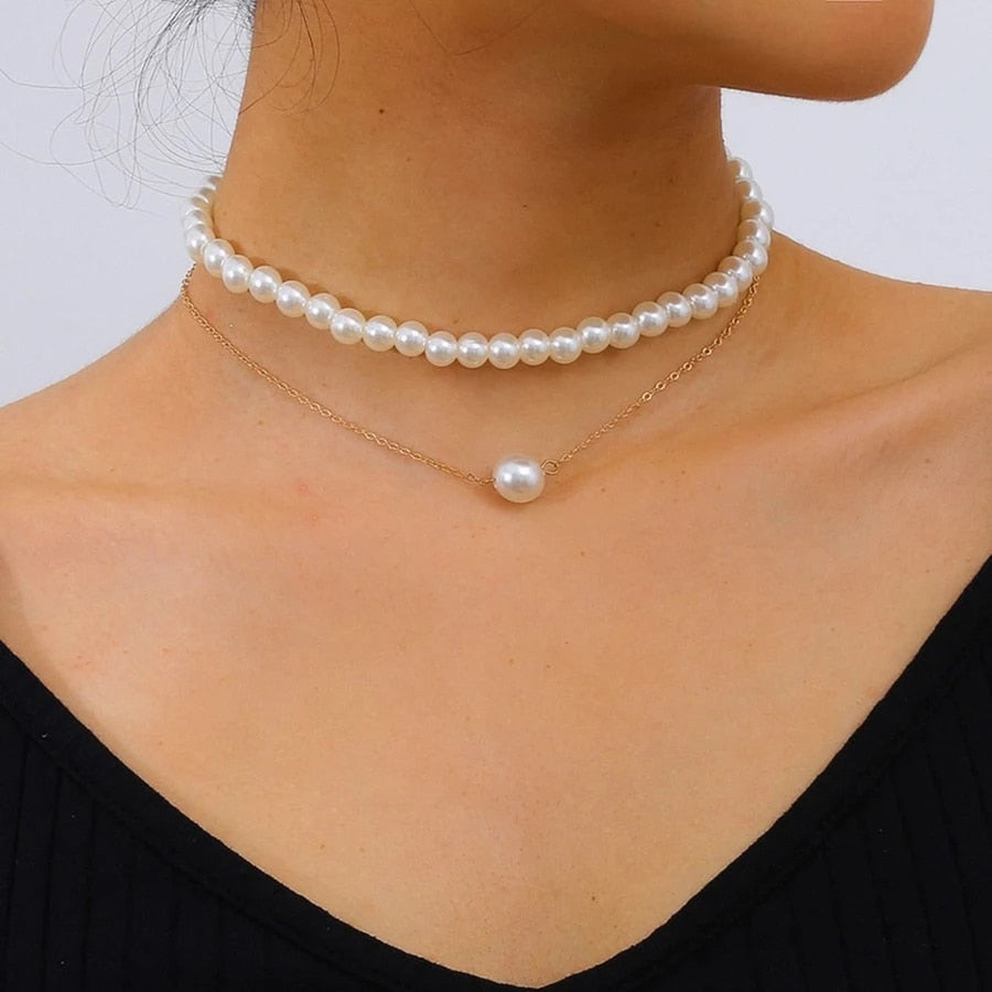 Trend Jewelry Wedding Big Pearl Necklace For Women Fashion White Imitation Pearl Choker