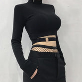 Women Slim Short T-shirt Sexy Tight Turtleneck Long Sleeve Goth Crop Top