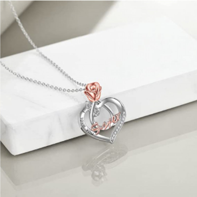 Heart-Shaped Women's Necklace Sister Friendship Necklace Flower Pendant