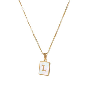 18K Golden Chain Necklaces Male Square Natural Shell Initial Letters Pendant Stainless Steel Jewelry