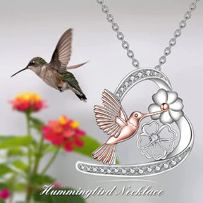 Hummingbird Necklace Heart-Shaped Pendant Hummingbird and Flower Crystal Necklace