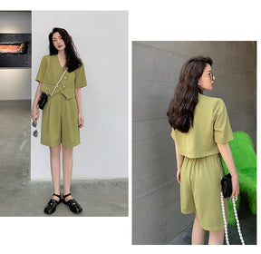 Fashion Office Short Sets Women Korean Loose Two Piece Suits Summer Thin