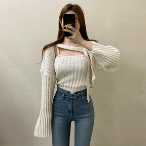 Camisole Knitted Cardigans Women Two Piece Sets 2021 Autumn Sweater Jacket Woman