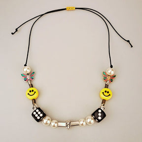 Punk Fashion Rock Pearl Smiley Skull Rope Adjustable Choker Lucky Dice Beaded Streetwear Necklaces