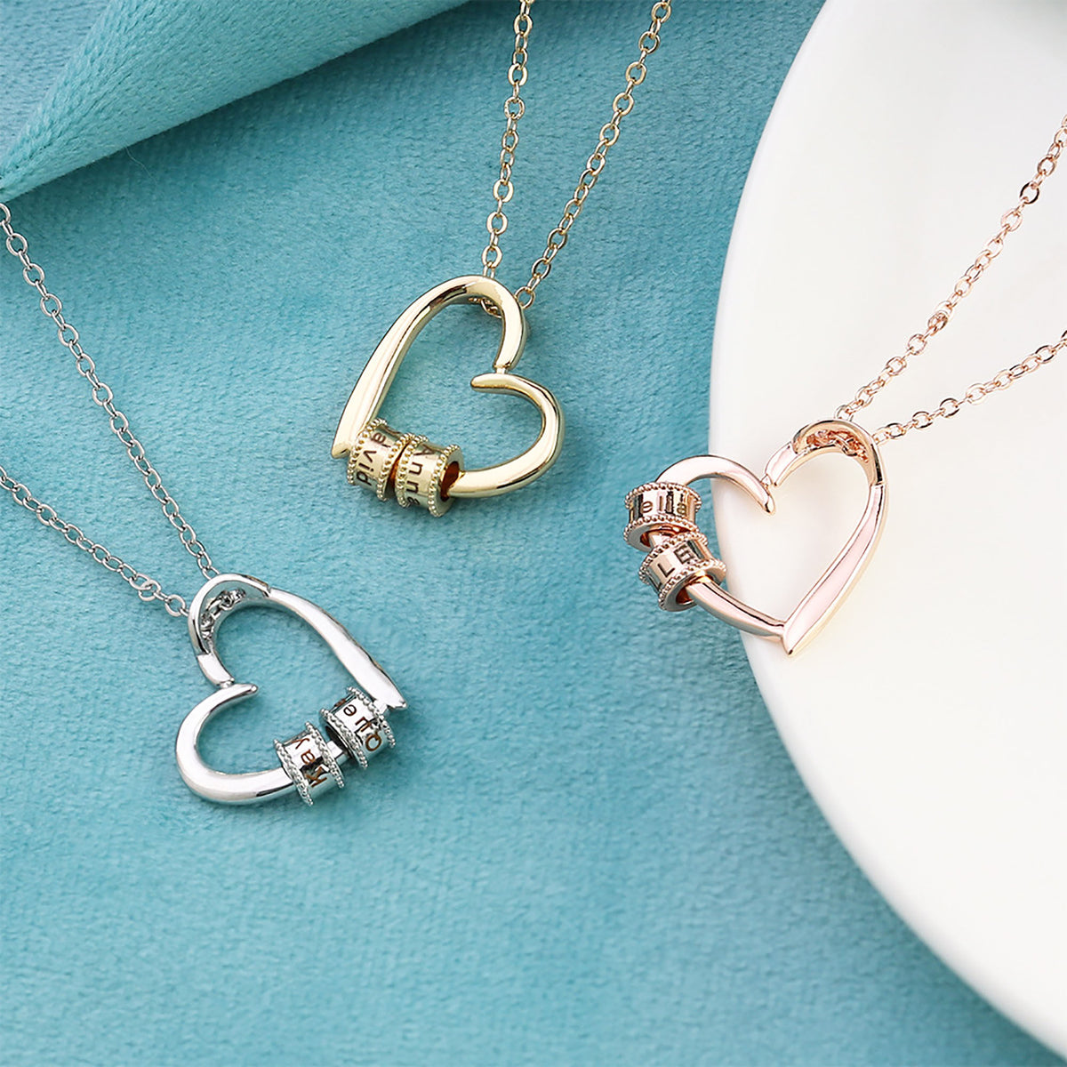 Personalized Heart-shaped Charming Gifts Pendant Jewelry With 1-3 Beads Engraved Name