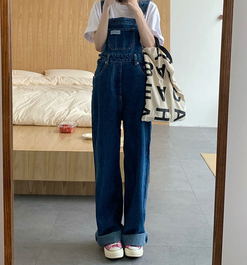 Denim Jumpsuit Women Baggy Jeans Jumpsuits High Waist Wide Leg Overalls Trousers