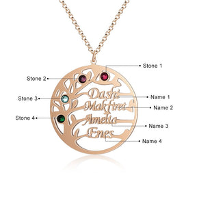 Family Tree Necklace with 4 Birthstones Name Necklace