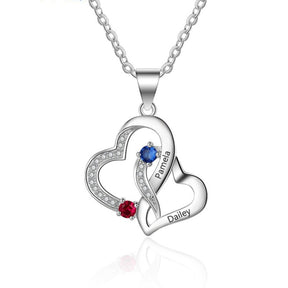 Customized 2 Birthstones Intertwined Heart Necklace Wedding Jewelry