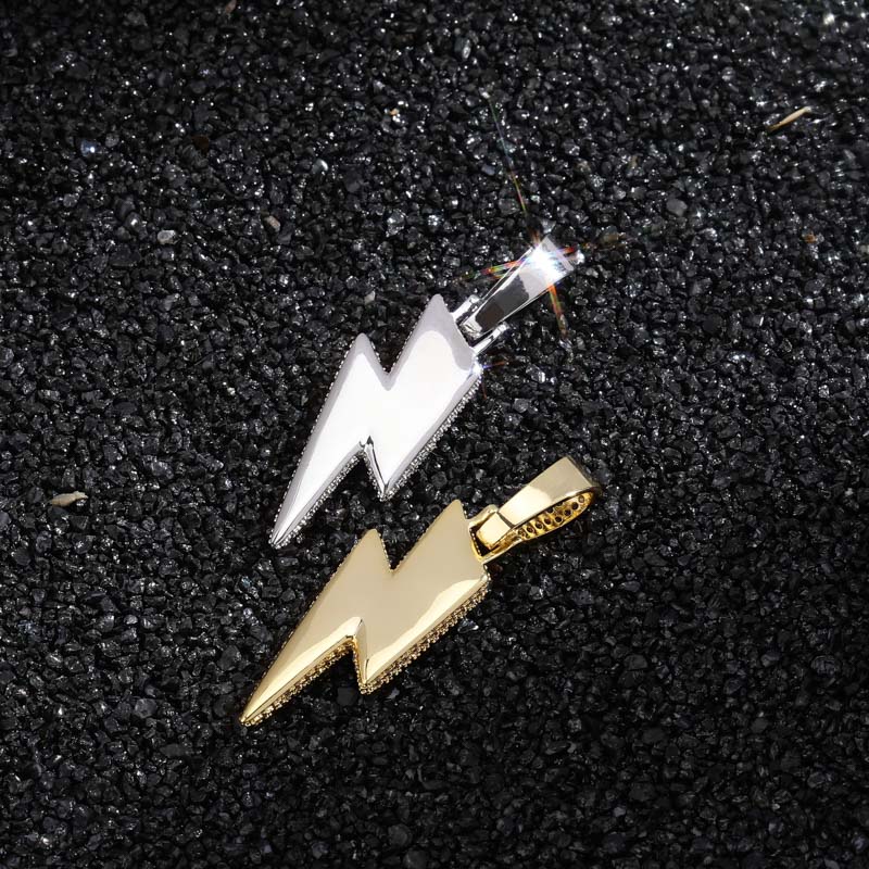 Iced Out Bling Lightning Pendants With Tennis Chain Copper Material Men's Hip Hop Jewelry Gift