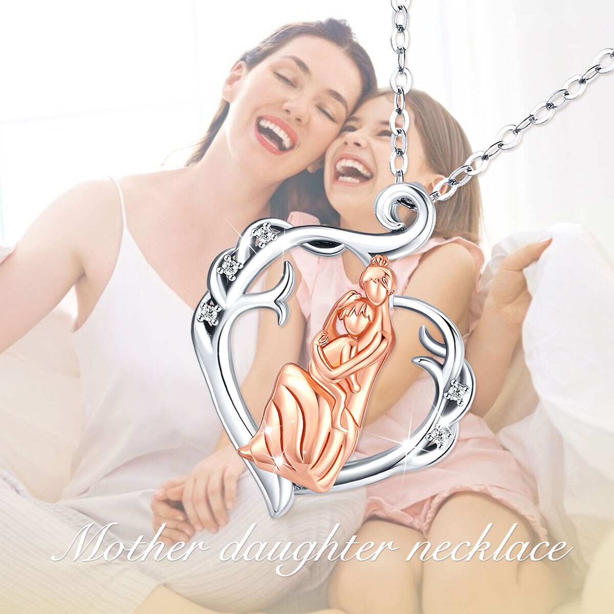 925 Sterling Silver Mother Daughter Guardian Heart Pendant Clean Crystal Necklace Fashion Jewelry For women Mom