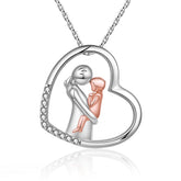 Mom Hugged Child Heart Zircon Pendant Necklace 925 Sterling Silver Rose Gold Baby Chain For Women Fine Jewelry Mother's Day Gift