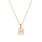 18K Golden Chain Necklaces Male Square Natural Shell Initial Letters Pendant Stainless Steel Jewelry