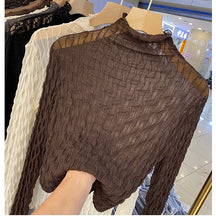 Women Lace Mesh High Collar Bottom T-shirts Female Long Sleeve Casual Style Tight Thin Tops