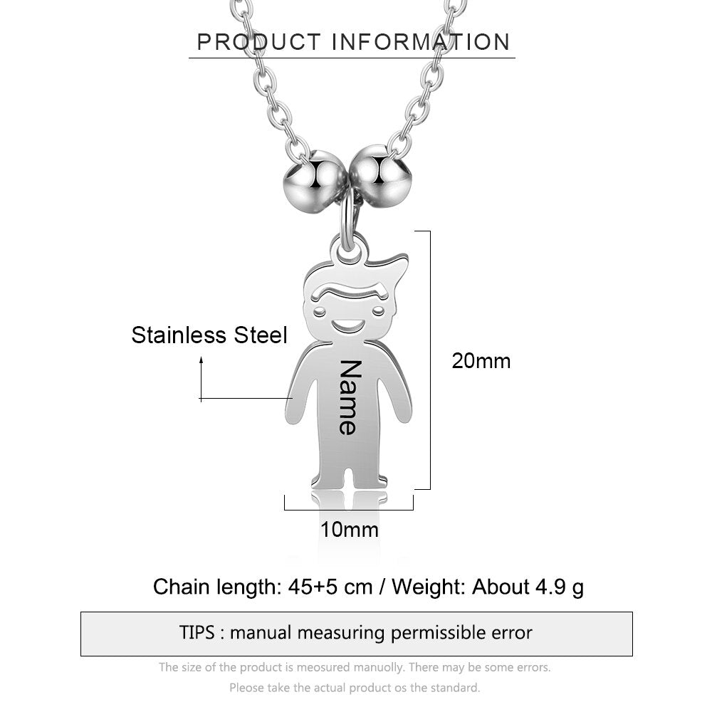 Personalisierte gravierte Namenskette mit Jungen-Mädchen-Anhängern