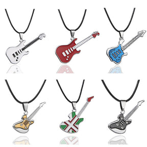 Love Music Exquisite Guitar Shaped Pendant Leather Rope Clavicle Chain Jewelry