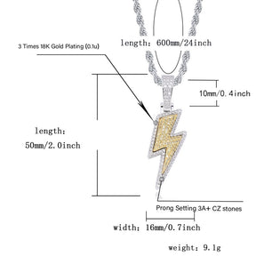 Iced Out Bling Lightning Pendants With Tennis Chain Copper Material Men's Hip Hop Jewelry Gift