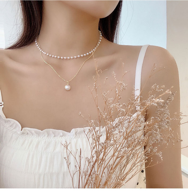 Große weiße Imitationsperlen-Korn-Choker-Schlüsselbein-Ketten-Halskette für Frauen-Hochzeits-Schmuck