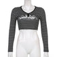Goth Print Tops Stripe Cute T-Shirts Dark Academia Techwear Button Up V Neck Half Sleeve Sweat Shirts