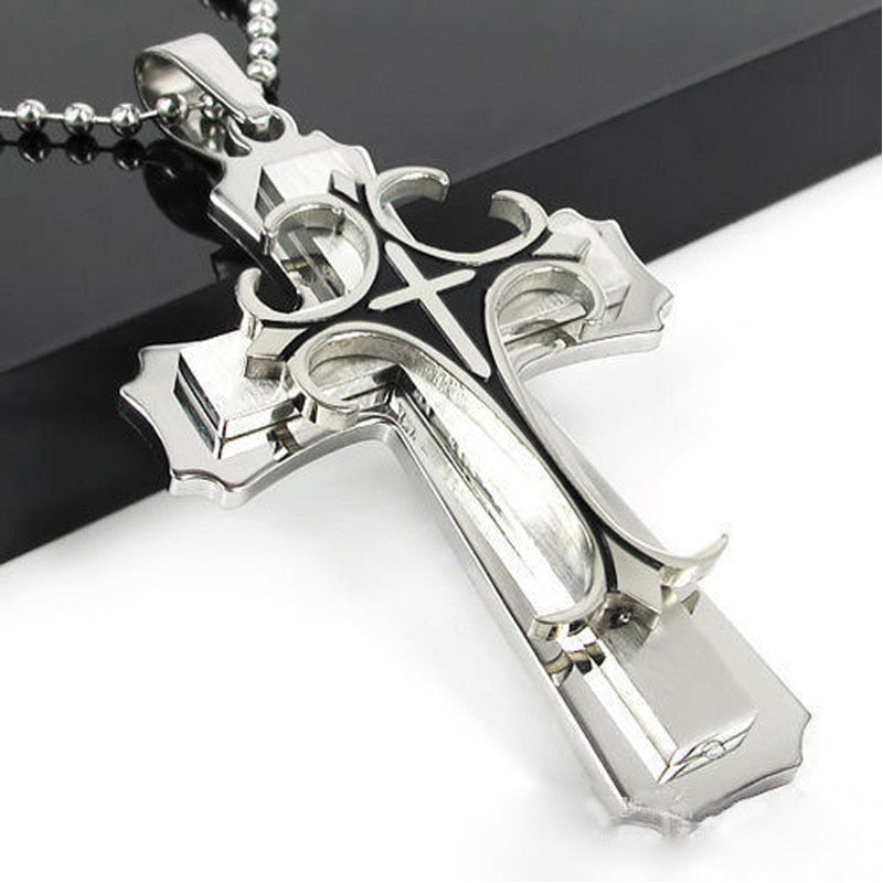 Black Rectangle Pendant Necklace Men Stainless Steel Chain Men Necklace Jewelry