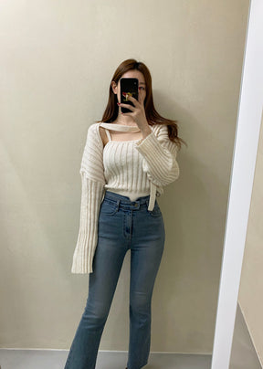 Camisole Knitted Cardigans Women Two Piece Sets 2021 Autumn Sweater Jacket Woman