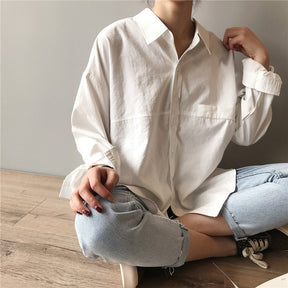 Loose Turn-down Collar Solid Female Shirts Tops Spring Summer Blouses