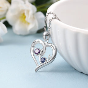 Collana a cuore personalizzata con ciondolo inciso con nome personalizzato Birthstone