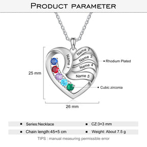 2-5 Namen Customized Birthstone Fashion Memorial Heart Halskette