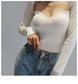 Magliette lavorate a maglia con scollo quadrato vintage francese da donna T-shirt pullover a maniche lunghe skinny da donna