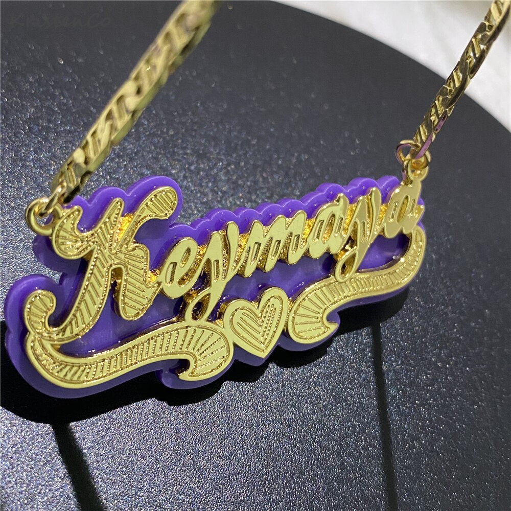 Customized Double Gold-plated Custom Name Necklace Custom Acrylic Pendant Necklace