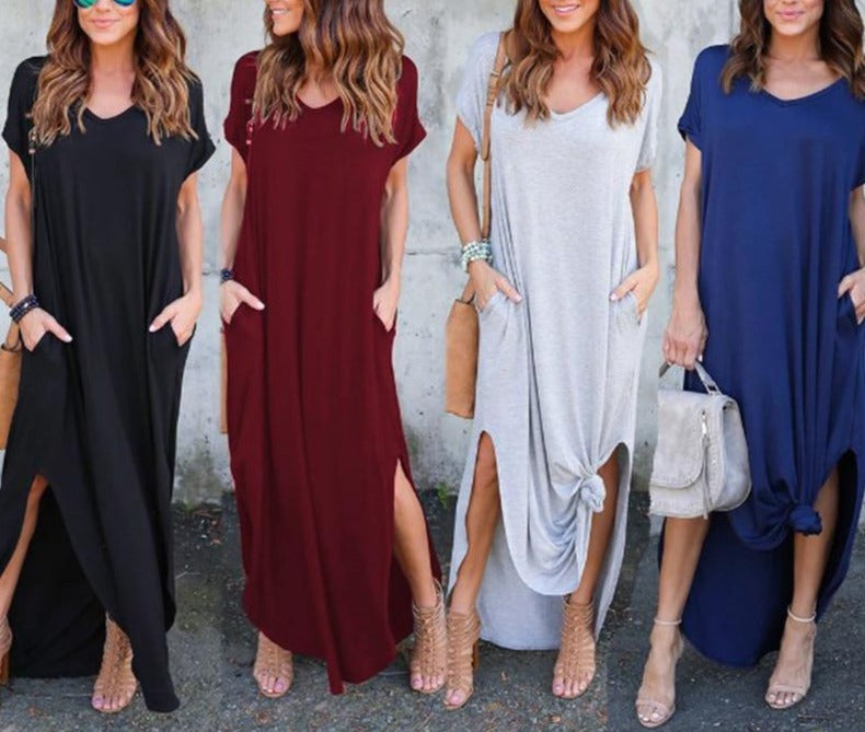 Plus Size 5XL Sexy Women Dress Summer 2022 Solid Casual Short Sleeve Maxi Dresses