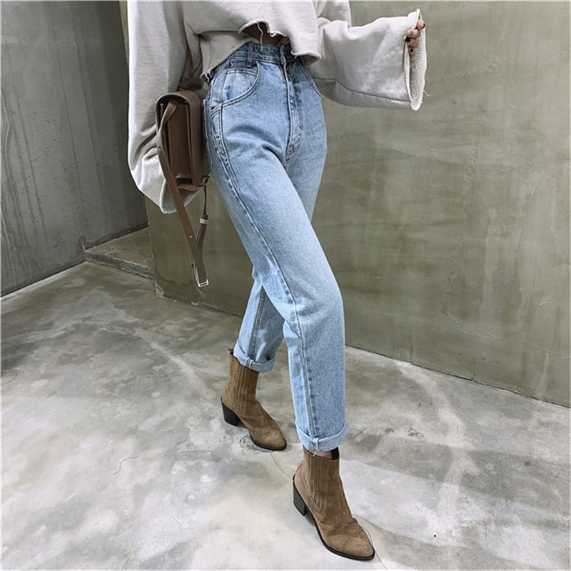 Women Streetwear Loose Female Denim Jeans Buttons Zipper Ladies trouser