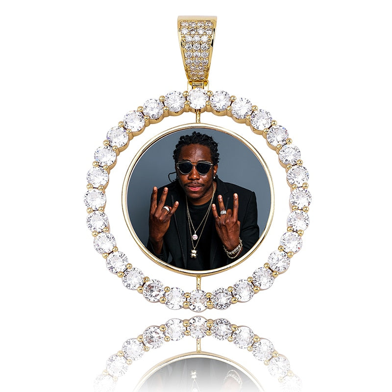 Custom Made Photo Rotating double-sided Medallions Pendant Necklace Men's Hip hop Jewelry