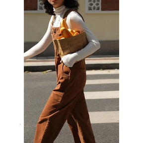 Brown Corduroy Jumpsuits Women Autumn Straight Baggy Loose Casual Wide Leg Trousers Female